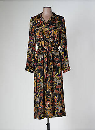 Robe mi-longue coupe fluide manches longues noir SIGNE NATURE femme
