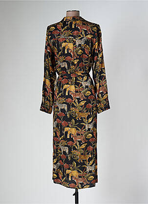 Robe mi-longue coupe fluide manches longues noir SIGNE NATURE femme