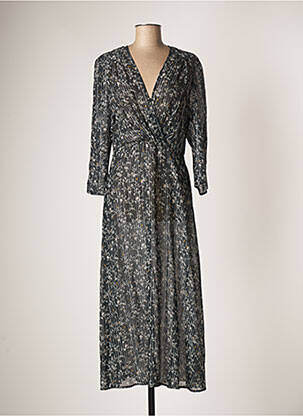 Robe longue imprimé fleurs manches 3/4 noir PABLO femme