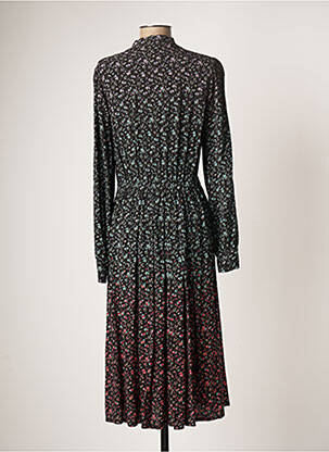 Robe mi-longue imprimé fleurs manches longues noir IDANO femme