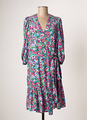 Robe mi-longue imprimé fleurs manches 3/4 rose MISS TIC femme