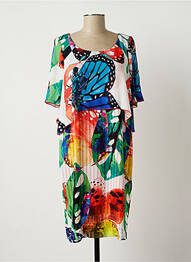 Robe mi-longue coupe fluide manches courtes vert EROKE femme