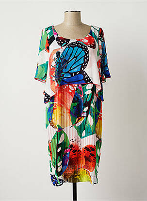 Robe mi-longue coupe fluide manches courtes vert EROKE femme