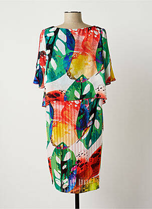 Robe mi-longue coupe fluide manches courtes vert EROKE femme