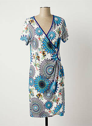 Robe mi-longue imprimé fleurs manches courtes bleu JUMFIL femme