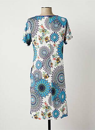 Robe mi-longue imprimé fleurs manches courtes bleu JUMFIL femme