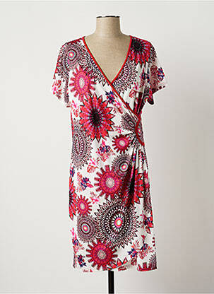 Robe mi-longue imprimé fleurs manches courtes rouge JUMFIL femme