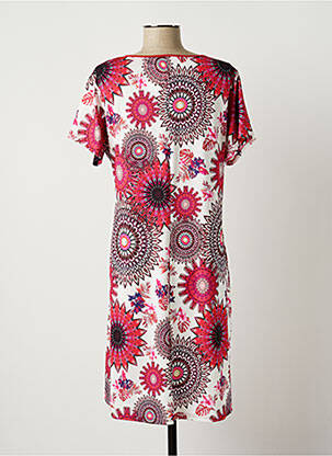 Robe mi-longue imprimé fleurs manches courtes rouge JUMFIL femme