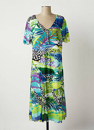 Robe mi-longue coupe fluide manches courtes vert JUMFIL femme
