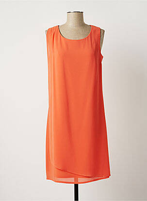 Robe mi-longue tissage crêpe sans manche orange JUMFIL femme