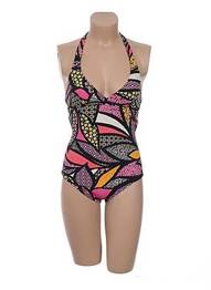 Maillot de bain 1 pièce imprimé fantaisie haut triangles noir RASUREL femme