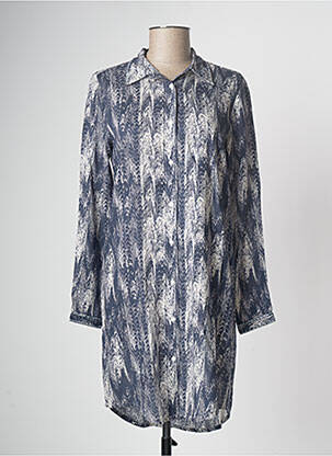 Robe mi-longue imprimé fantaisie manches longues bleu STORIATIPIC femme