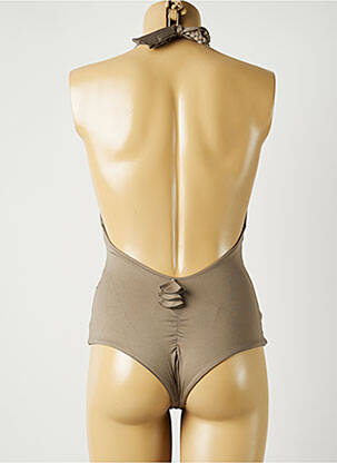 Maillot de bain 1 pièce effet matière satinée haut triangles marron ALMA DA ONDA femme