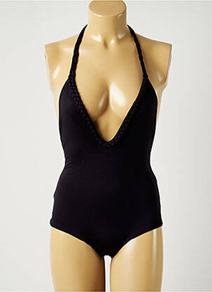 Maillot de bain 1 pièce effet matière satinée haut triangles noir ALMA DA ONDA femme