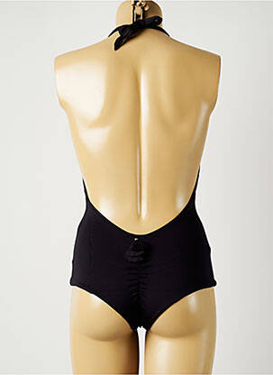 Maillot de bain 1 pièce effet matière satinée haut triangles noir ALMA DA ONDA femme