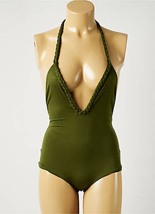 Maillot de bain 1 pièce effet matière satinée haut triangles vert ALMA DA ONDA femme