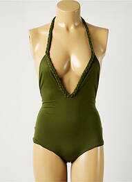 Maillot de bain 1 pièce effet matière satinée haut triangles vert ALMA DA ONDA femme