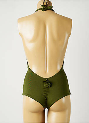 Maillot de bain 1 pièce effet matière satinée haut triangles vert ALMA DA ONDA femme