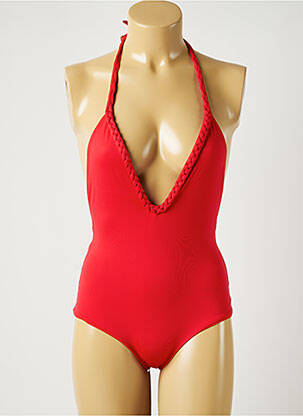 Maillot de bain 1 pièce effet matière satinée haut triangles rouge ALMA DA ONDA femme