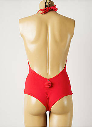 Maillot de bain 1 pièce effet matière satinée haut triangles rouge ALMA DA ONDA femme