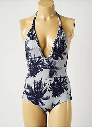 Maillot de bain 1 pièce stretch haut triangles bleu ALMA DA ONDA femme
