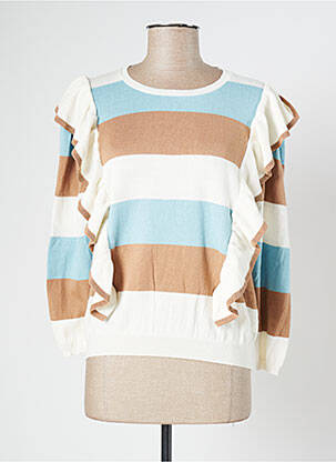 Pull finition bords-côtes manches longues bleu BLANC BOHEME femme