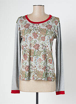 T-shirt stretch manches longues gris BLANC BOHEME femme