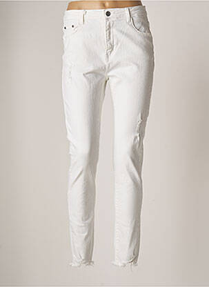 Jeans coupe slim broderie rivets taille haute blanc DENIM femme