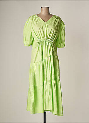Robe mi-longue manches courtes manches courtes vert LARA femme