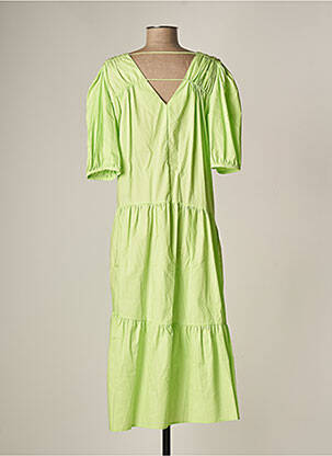 Robe mi-longue manches courtes manches courtes vert LARA femme