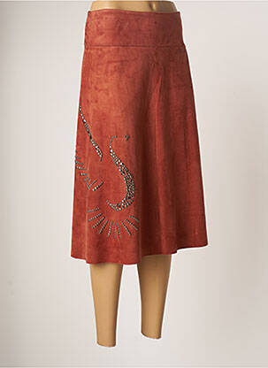 Jupe mi-longue stretch marron KOSMIKA femme