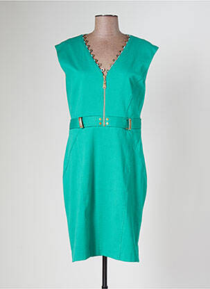 Robe mi-longue manches courtes manches courtes vert SONIA K femme