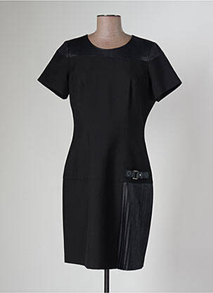 Robe mi-longue tissage crêpe manches courtes noir EVA KAYAN femme