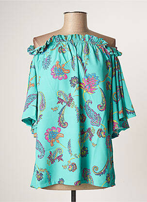 Top imprimé fantaisie manches courtes bleu TENDANCE UNIQUE femme