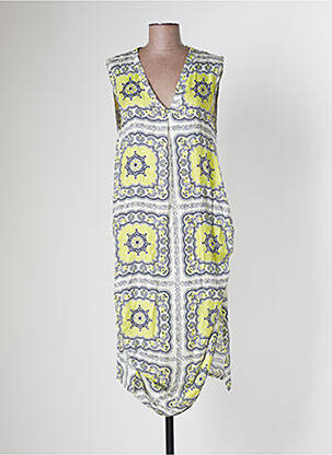 Robe mi-longue coupe fluide sans manche jaune TENDANCE UNIQUE femme