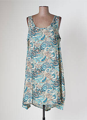 Robe mi-longue coupe fluide sans manche bleu TENDANCE UNIQUE femme