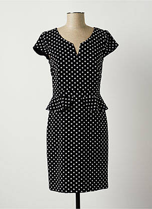 Robe mi-longue tissage crêpe manches courtes noir COMMA, femme