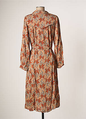 Robe mi-longue imprimé fantaisie manches longues marron INDI & COLD femme