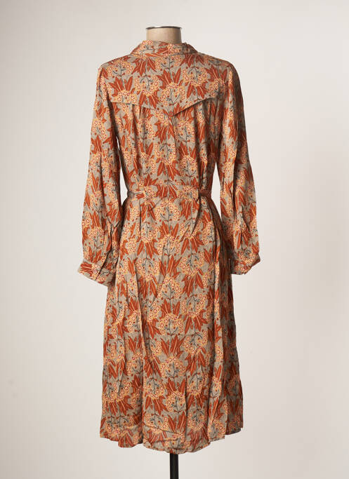 Robe mi-longue imprimé fantaisie manches longues marron INDI & COLD femme