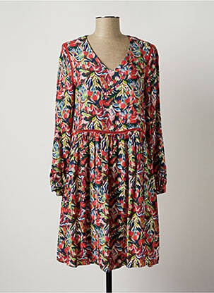 Robe mi-longue imprimé fleurs manches longues rose C'EST BEAU LA VIE femme
