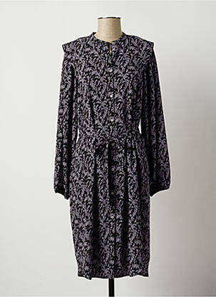 Robe mi-longue imprimé fantaisie manches longues noir GEISHA femme