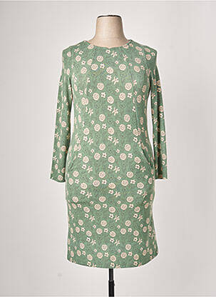 Robe mi-longue imprimé fleurs manches longues vert MD'M femme