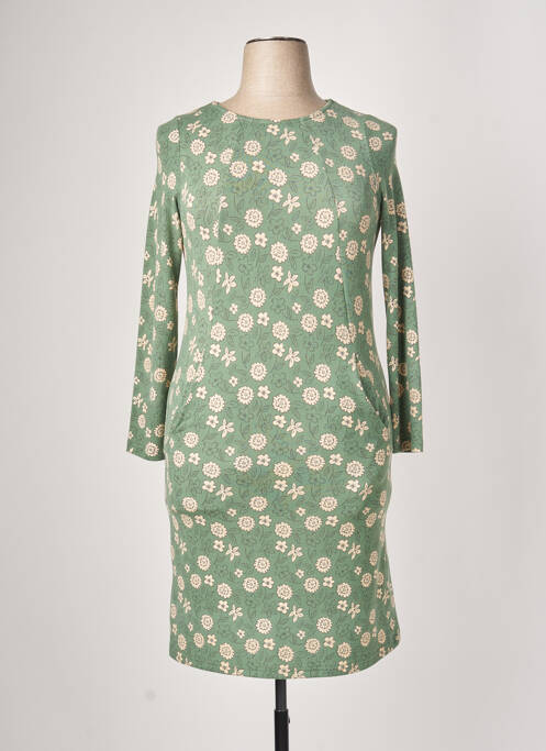 Robe mi-longue imprimé fleurs manches longues vert MD'M femme