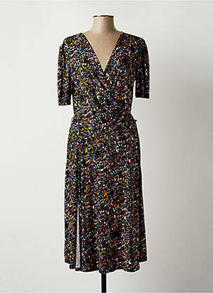 Robe mi-longue imprimé fantaisie manches courtes noir LONKEL femme
