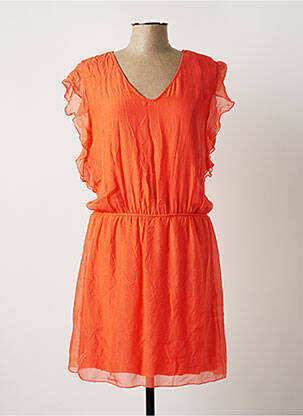Robe mi-longue manches courtes manches courtes orange LA FEE MARABOUTEE femme