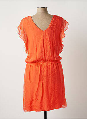 Robe mi-longue manches courtes manches courtes orange LA FEE MARABOUTEE femme