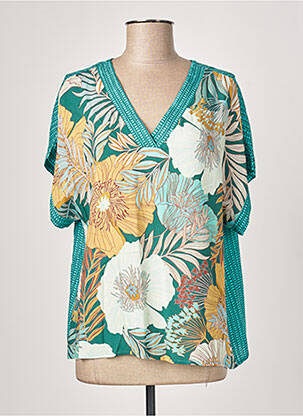 Blouse imprimé fleurs manches courtes vert GEISHA femme