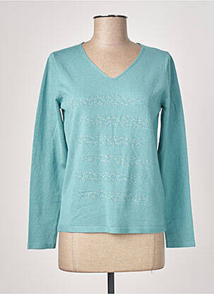 Pull col v manches longues bleu TRIPODE femme