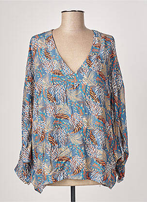 Blouse tissage popeline manches longues bleu PAKO LITTO femme