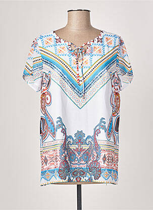 Blouse imprimé fantaisie manches courtes blanc FRED SABATIER femme